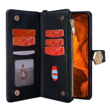 SKALO Xiaomi Redmi Note 14 5G Big Wallet Cross Texture Lompakkokotelo - Musta