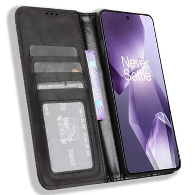 SKALO OnePlus 13R Embossed Premium Lompakkokotelo - Musta
