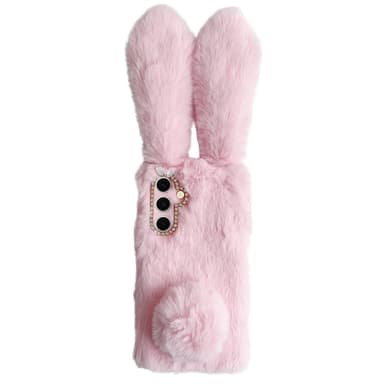 SKALO Samsung S25 3D Fluffy Bunny Suojakuori - Pinkki