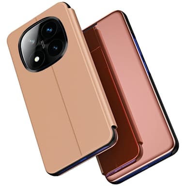 SKALO Xiaomi Redmi Note 14 Pro+ 5G Clear View Lompakkokotelo - Ruusukulta
