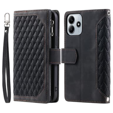 SKALO Xiaomi Redmi Note 14 5G Style 005 Big Wallet Quiltat Lompakkokotelo - Musta