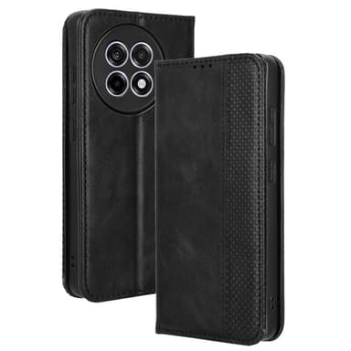 SKALO OnePlus 13R Embossed Premium Lompakkokotelo - Musta