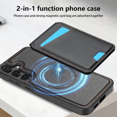 SKALO Samsung S25+ PU-nahkainen Irrotettava Lompakkokotelo Suojakuori - Musta