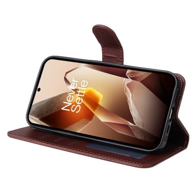 SKALO OnePlus 13 PU-nahka Lompakkokotelo - Ruskea