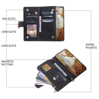 SKALO Motorola Moto G15 4G Style 005 Big Wallet Quiltat Lompakkokotelo - Musta