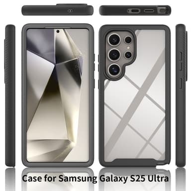 SKALO Samsung S25 Ultra Shockproof Clear Hybrid+Näytönsuoja Suojakuori - Musta