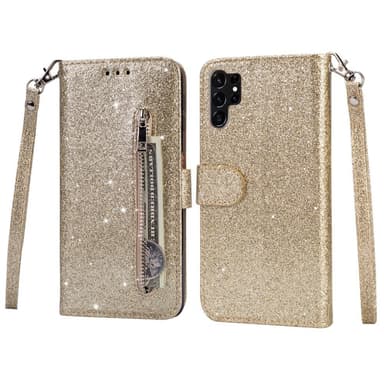 SKALO Samsung S25 Ultra Glitter Vetoketju Lompakkokotelo - Kulta