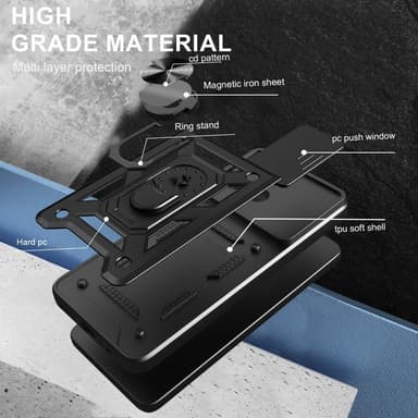 SKALO Motorola Moto G15 4G Armor Metallinen rengas -kamerasuojus Suojakuori - Musta