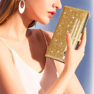 SKALO Samsung S25 Ultra Glitter Vetoketju Lompakkokotelo - Kulta