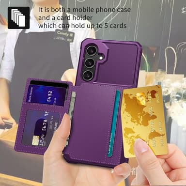 SKALO Samsung S25+ Iskunkestävä kotelo Lompakolla - Violetti