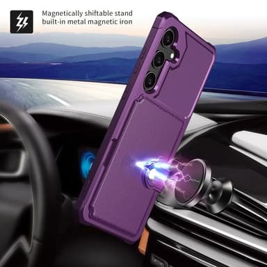SKALO Samsung S25+ Iskunkestävä kotelo Lompakolla - Violetti