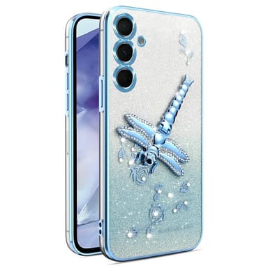 SKALO Samsung S25+ KADEM Dragonfly Glitter Suojakuori - Sininen
