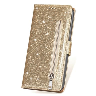 SKALO Samsung S25 Ultra Glitter Vetoketju Lompakkokotelo - Kulta
