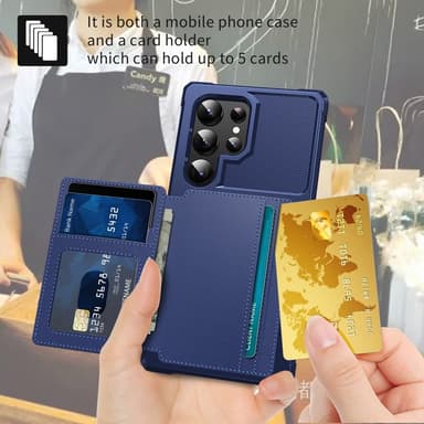 SKALO Samsung S25 Ultra Iskunkestävä kotelo Lompakolla - Sininen