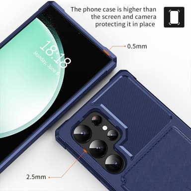 SKALO Samsung S25 Ultra Iskunkestävä kotelo Lompakolla - Sininen