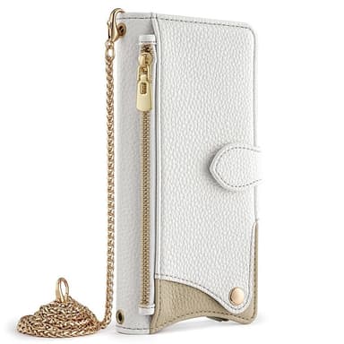 SKALO Samsung S25 Litchi Makeup Mirror Chain Lompakkokotelo - Valkoinen