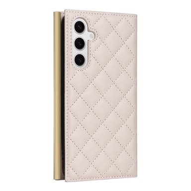 SKALO Samsung S25 Quiltattu olkahihna kullalla reunalla Lompakkokotelo - Beige