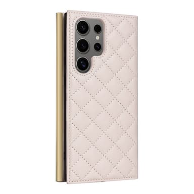 SKALO Samsung S25 Ultra Quiltattu olkahihna kullalla reunalla Lompakkokotelo - Beige