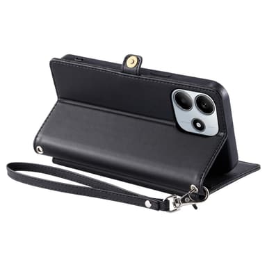 SKALO Xiaomi Redmi Note 14 4G PU-Nahkakuori Lompakkokotelo - Musta