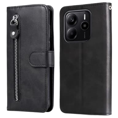 SKALO Xiaomi Redmi Note 14 4G Klassinen vetoketju Lompakkokotelo - Musta