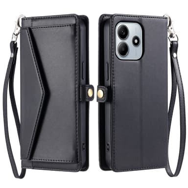 SKALO Xiaomi Redmi Note 14 4G PU-Nahkakuori Lompakkokotelo - Musta
