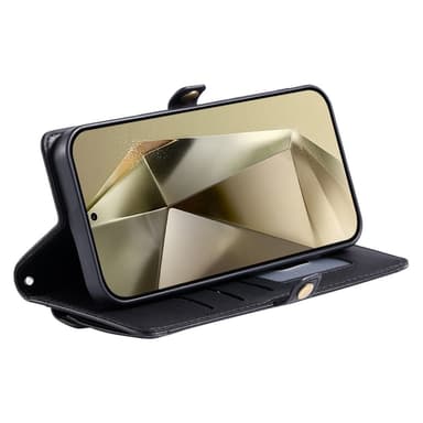 SKALO Samsung S25 PU-Nahkakuori Lompakkokotelo - Musta