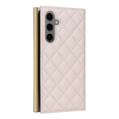 SKALO Samsung S25+ Quiltattu olkahihna kullalla reunalla Lompakkokotelo - Beige