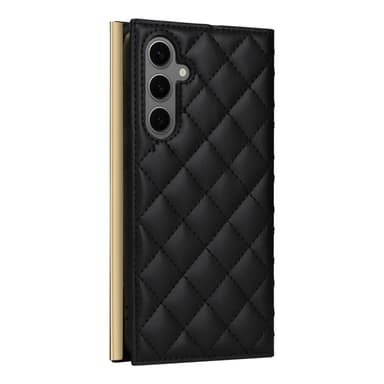 SKALO Samsung S25+ Quiltattu olkahihna kullalla reunalla Lompakkokotelo - Musta