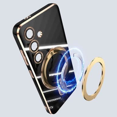 SKALO Samsung S25 Kultasormus Suojakuori - Musta