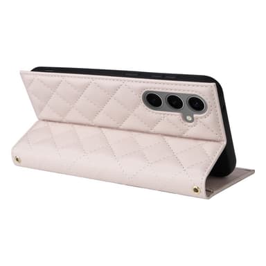 SKALO Samsung S25+ Quiltattu olkahihna kullalla reunalla Lompakkokotelo - Beige