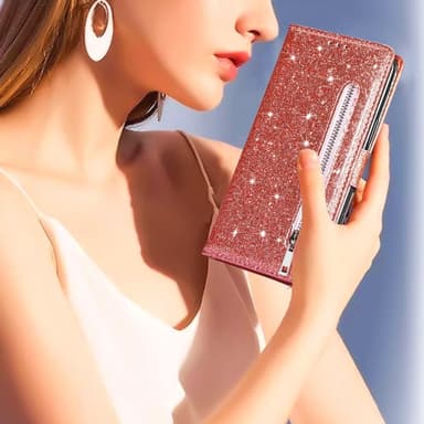 SKALO Samsung S25 Ultra Glitter Vetoketju Lompakkokotelo - Ruusukulta