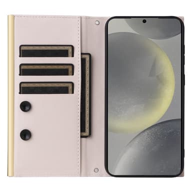 SKALO Samsung S25+ Quiltattu olkahihna kullalla reunalla Lompakkokotelo - Beige