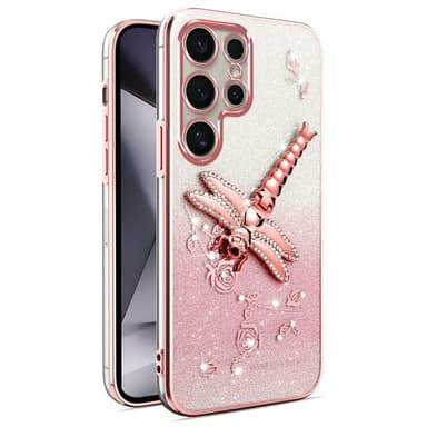 SKALO Samsung S25 Ultra KADEM Dragonfly Glitter Suojakuori - Pinkki