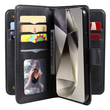 SKALO Samsung S25 Ultra KT 10-Lokeroa Lompakkokotelo - Musta