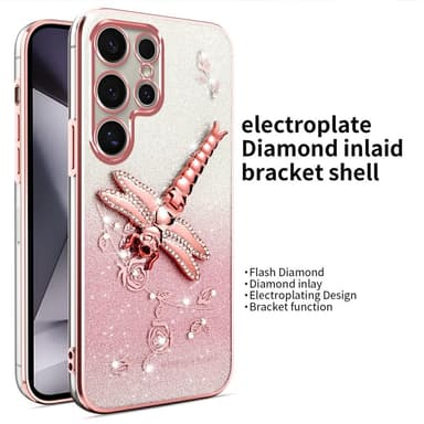 SKALO Samsung S25 Ultra KADEM Dragonfly Glitter Suojakuori - Pinkki