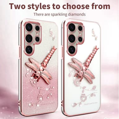 SKALO Samsung S25 Ultra KADEM Dragonfly Glitter Suojakuori - Pinkki