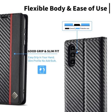 SKALO Samsung S25 LC.IMEEKE Carbon Fiber Lompakkokotelo - Musta