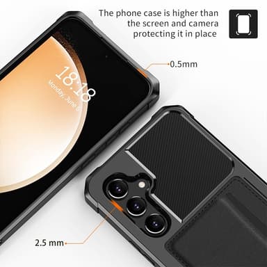 SKALO Samsung S25 Iskunkestävä Nahkakorttikotelo Suojakuori - Musta
