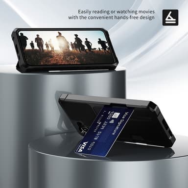 SKALO Samsung S25 Iskunkestävä Nahkakorttikotelo Suojakuori - Musta