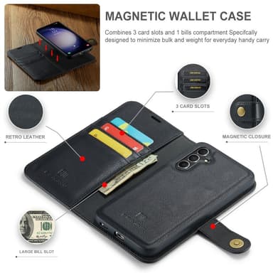DG MING Samsung S25+ 2-in-1 Magneetti Lompakkokotelo - Musta