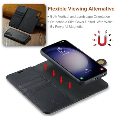 DG MING Samsung S25+ 2-in-1 Magneetti Lompakkokotelo - Musta