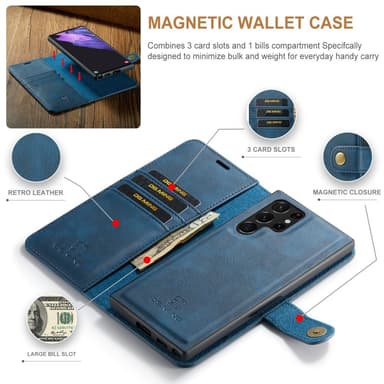 DG MING Samsung S25 Ultra 2-in-1 Magneetti Lompakkokotelo - Sininen