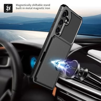 SKALO Samsung S25 Iskunkestävä kotelo Lompakolla - Musta