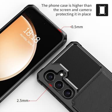 SKALO Samsung S25 Iskunkestävä kotelo Lompakolla - Musta