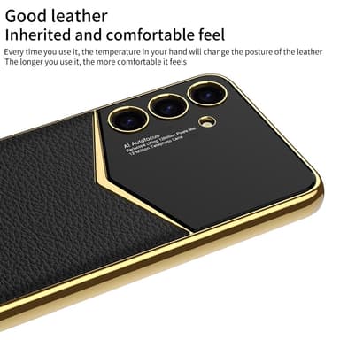 SKALO Samsung S25+ GKK PU-Nahka Kultareunus Suojakuori - Musta