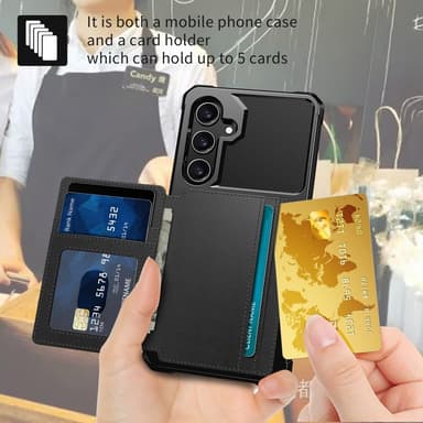 SKALO Samsung S25 Iskunkestävä kotelo Lompakolla - Musta