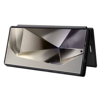 SKALO Samsung S25 Ultra Carbon Fiber Lompakkokotelo - Musta