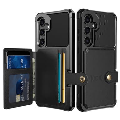 SKALO Samsung S25 Iskunkestävä kotelo Lompakolla - Musta