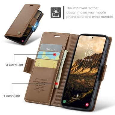 CaseMe Samsung S25 023 Series PU-Läder Lompakkokotelo - Ruskea