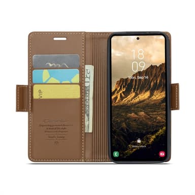 CaseMe Samsung S25 023 Series PU-Läder Lompakkokotelo - Ruskea